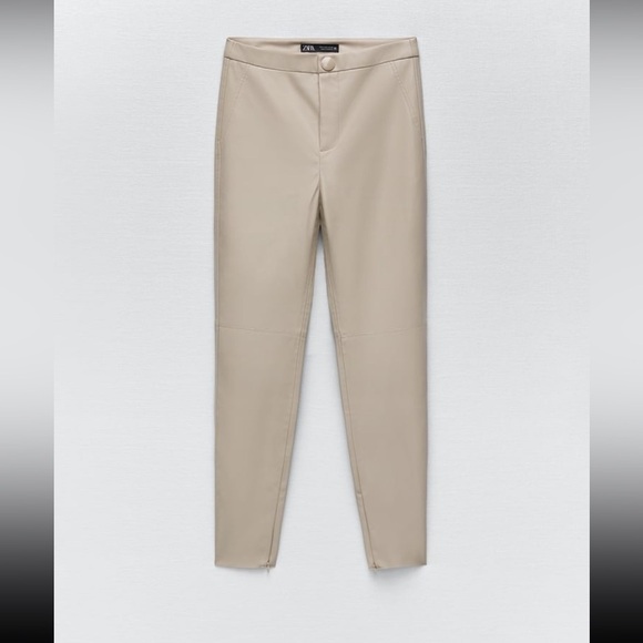 New Zara ECRU FAUX LEATHER HIGH RISE LEGGINGS - Picture 7 of 16